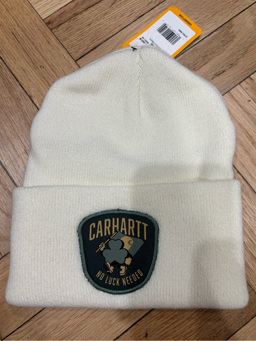 Carhartt Knit Beanie Adult Shamrock Patch No Luck Needed - White
